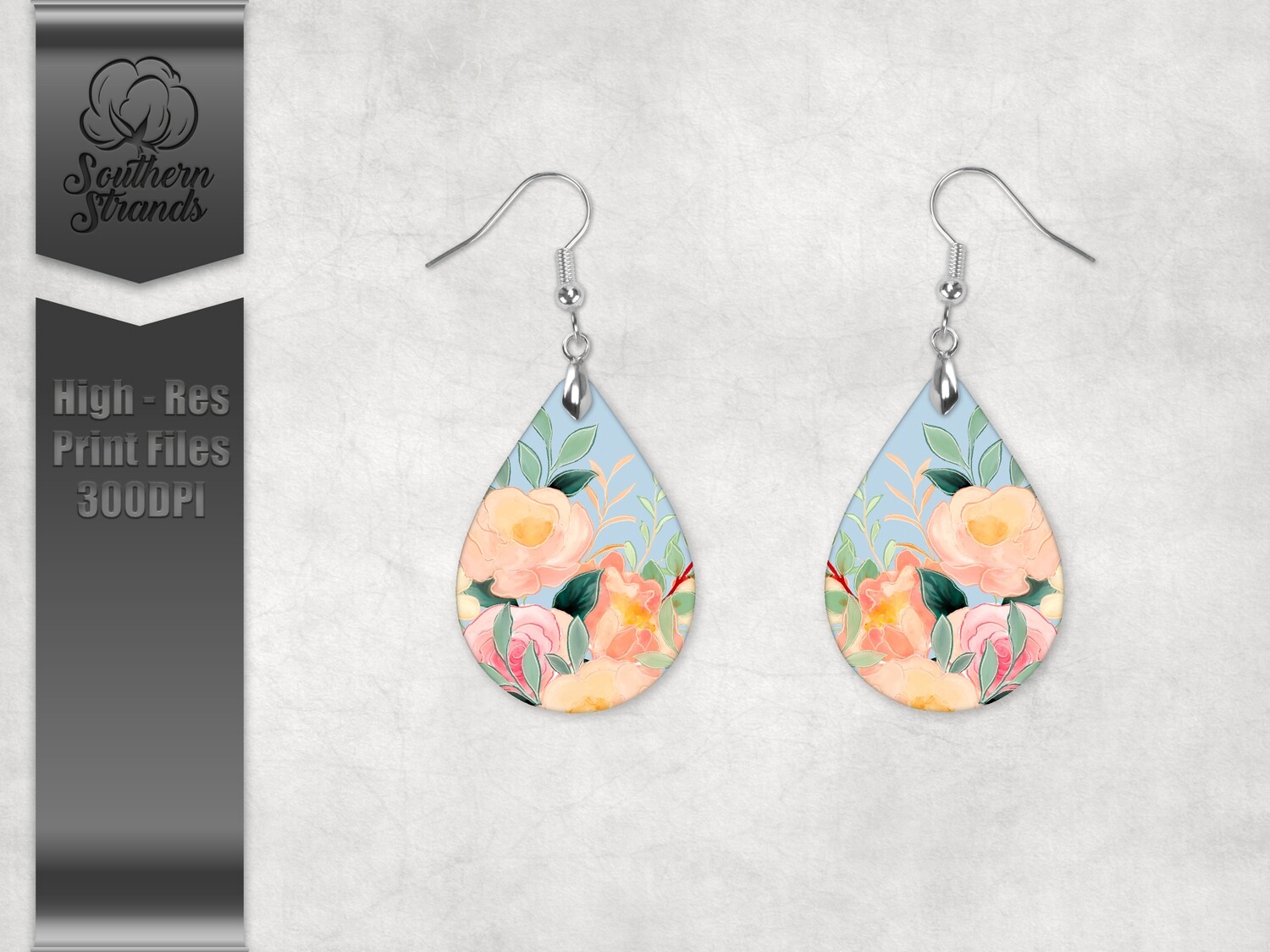 Watercolor Spring Flowers - Blue - Teardrop - JEWELRY | DIGITAL DESIGN