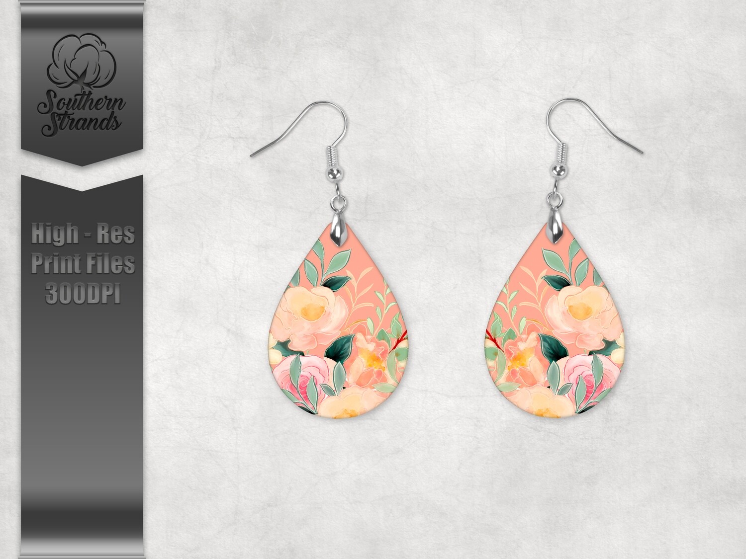 Watercolor Spring Flowers - Peach - Teardrop - JEWELRY | DIGITAL DESIGN