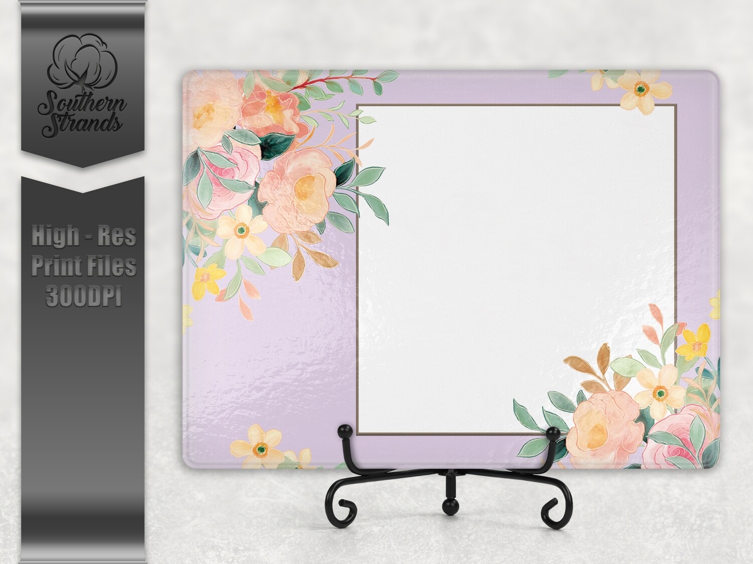 Watercolor Spring Floral Cutting Board - Purple Add You Own Photo | 2 sizes