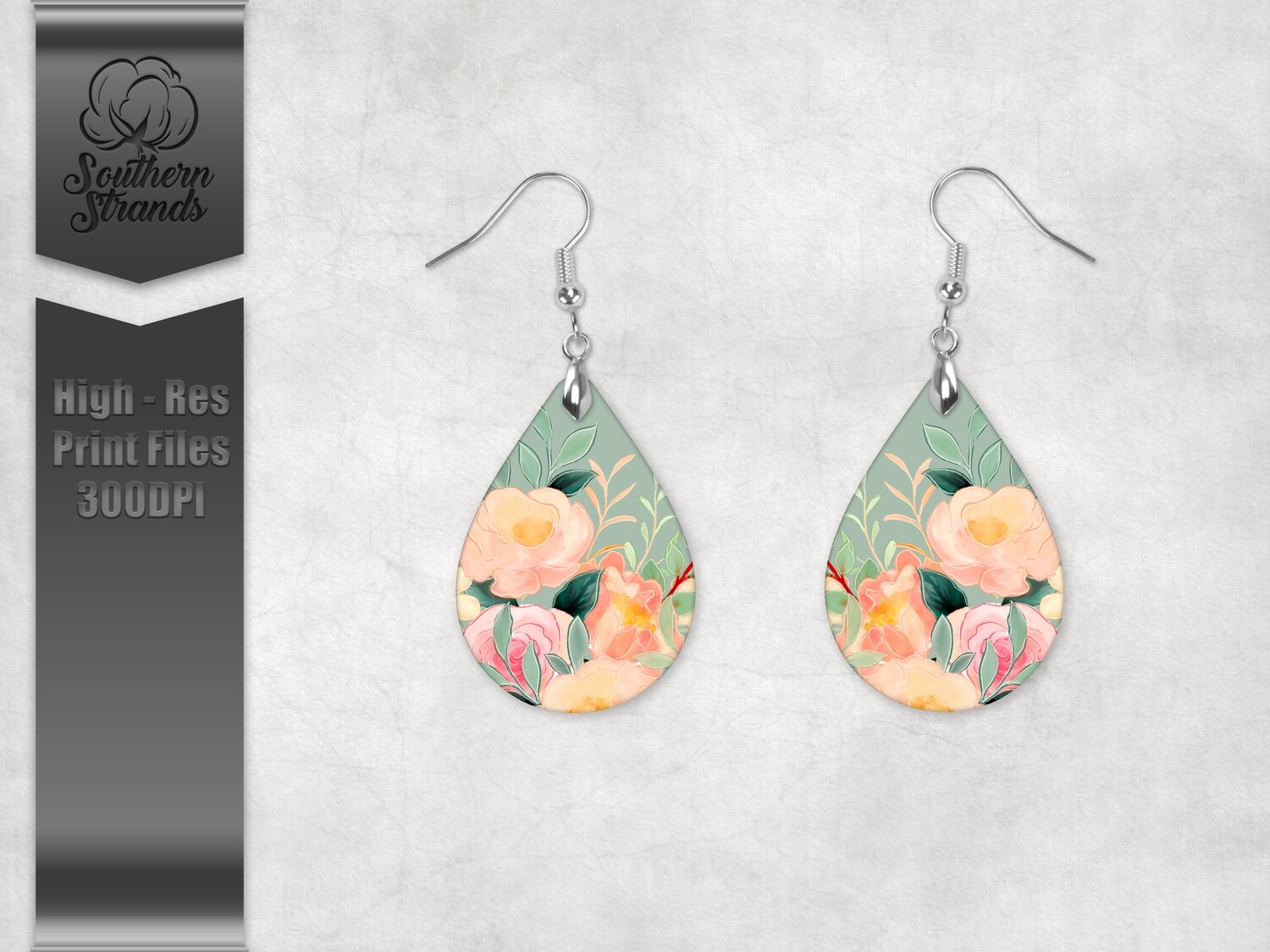 Watercolor Spring Flowers - Green - Teardrop - JEWELRY | DIGITAL DESIGN