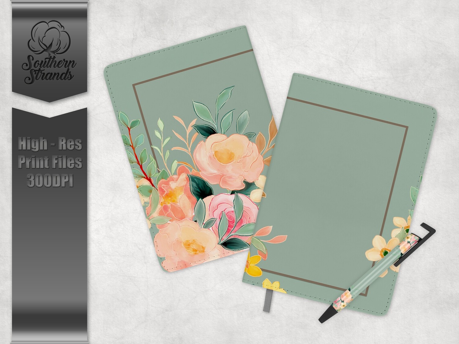 Watercolor Spring Floral Journal and Pen Set - Green | 3 sizes