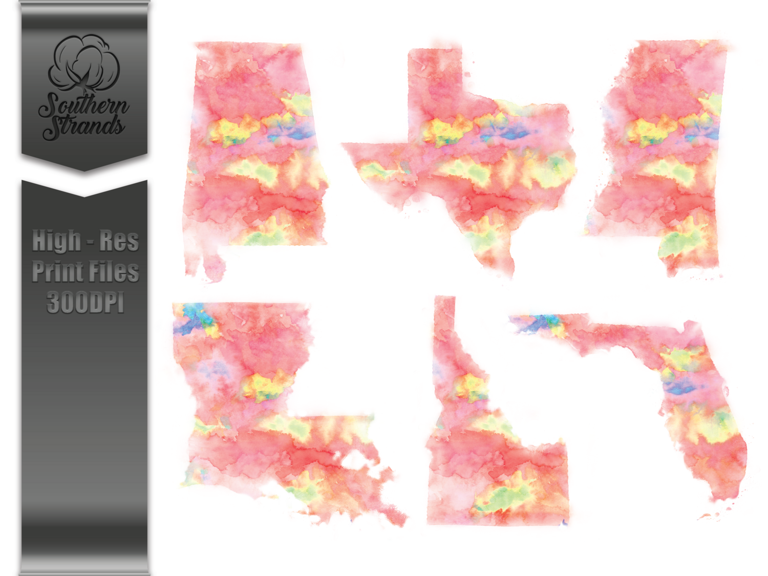 Watercolor States Kit -  ALL 50 States - Pink | Digital Download