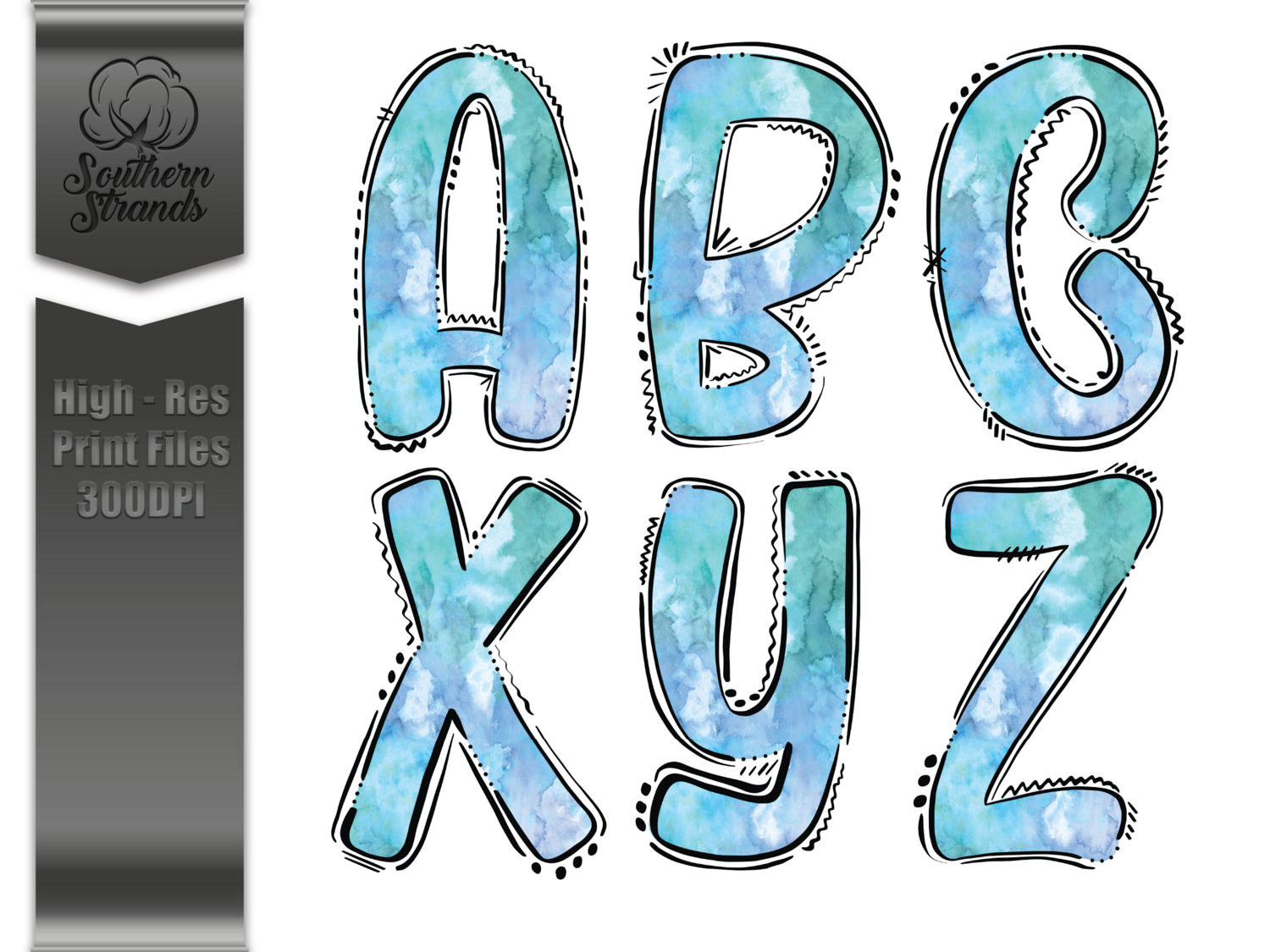 SS Doodles - Blue Watercolor Alphas | Digital Design