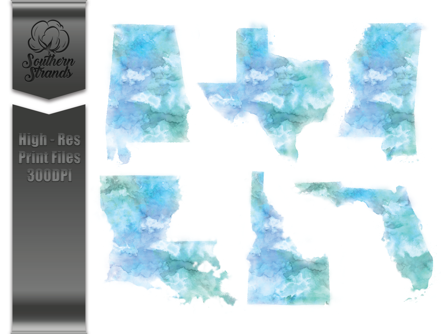 Watercolor States Kit -  ALL 50 States - Blue | Digital Download