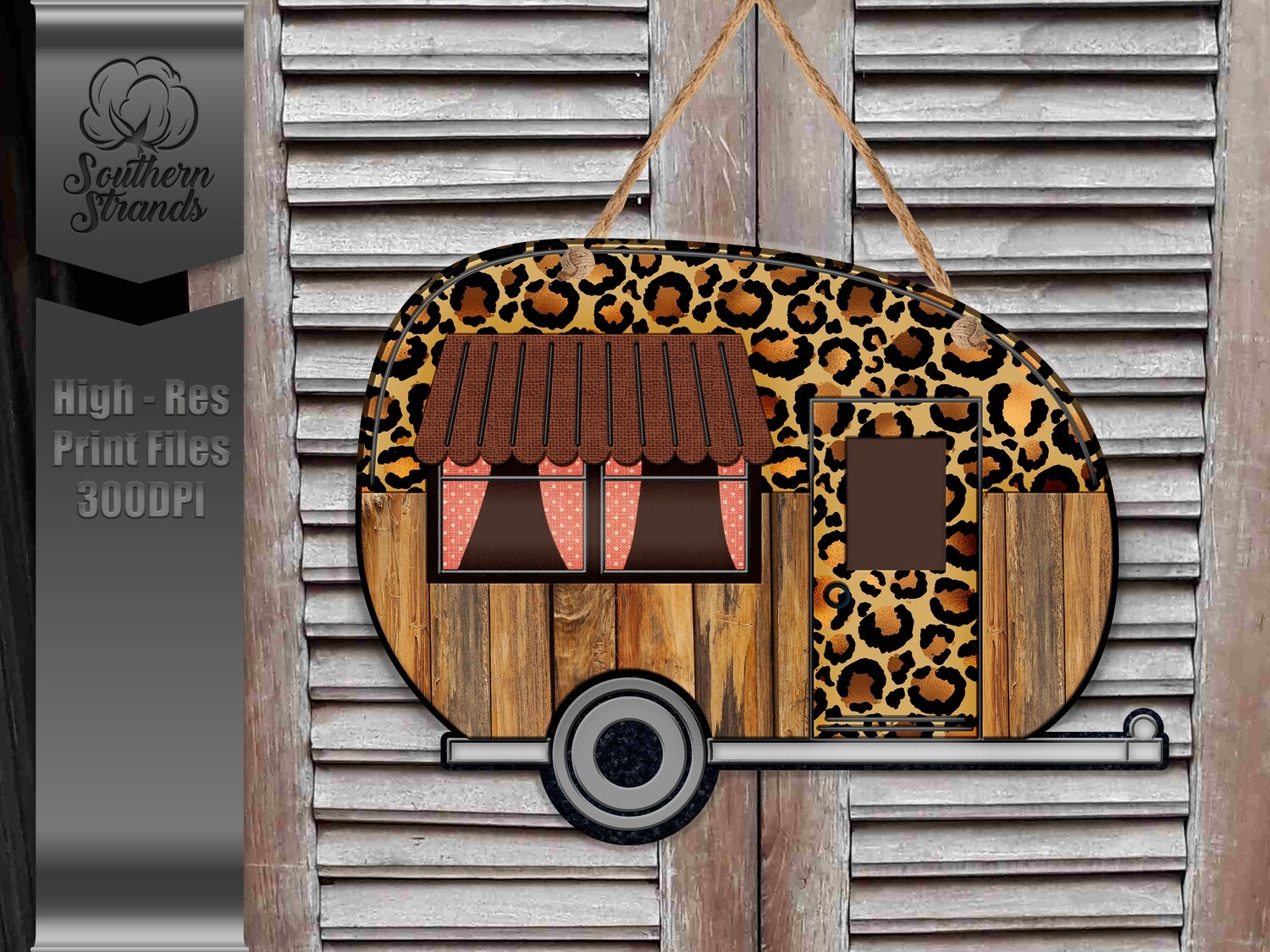Wood and Leopard Camper Door Hanger | DIGITAL DESIGN