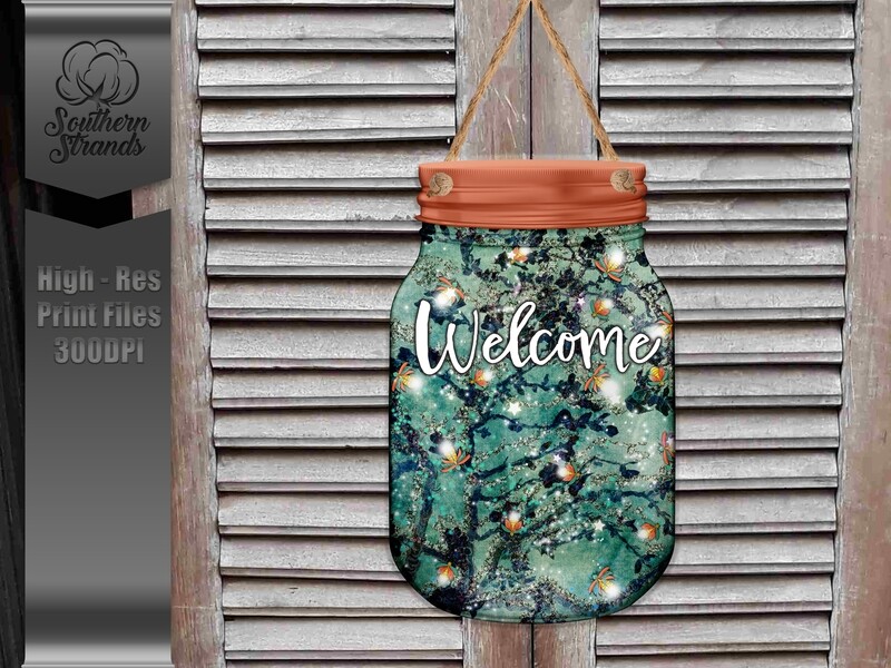 Jar of Fireflies Door Hanger - Welcome | DIGITAL DESIGN