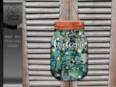Jar of Fireflies Door Hanger - Welcome | DIGITAL DESIGN
