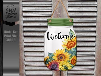 Jar of Sunflowers Door Hanger - Welcome | DIGITAL DESIGN