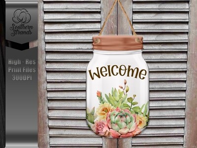 Jar of Succulents Door Hanger - Welcome  | DIGITAL DESIGN