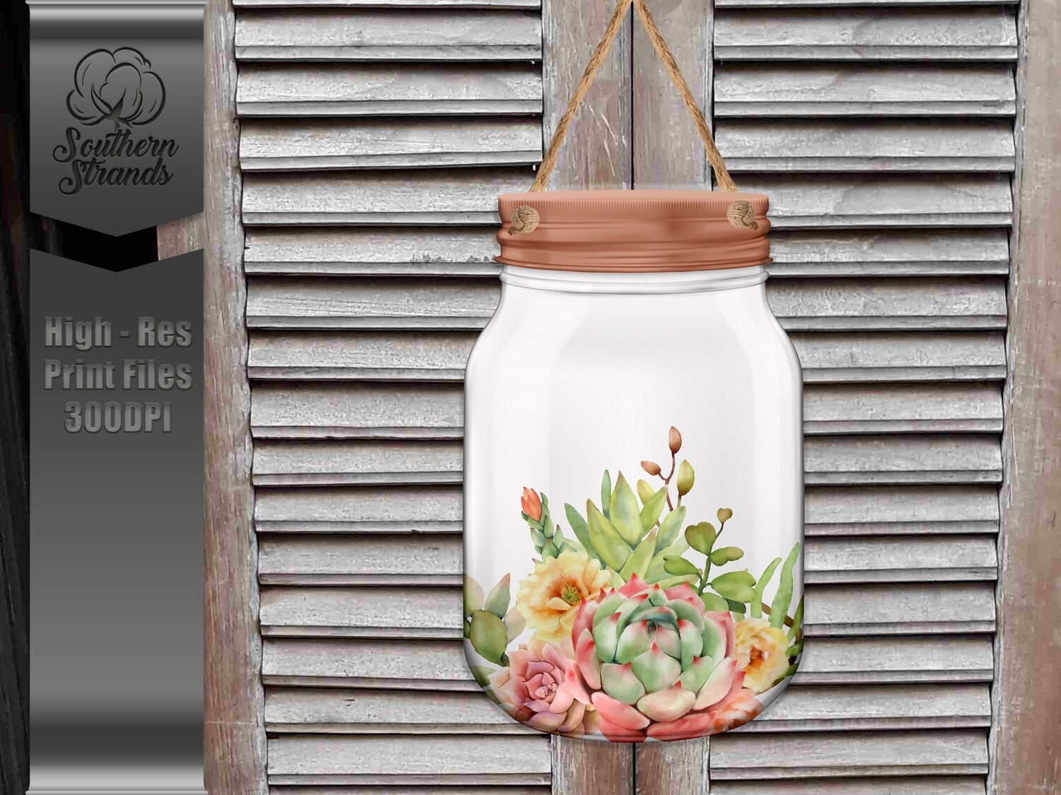 Jar of Succulents Door Hanger - Add Your Own Text  | DIGITAL DESIGN