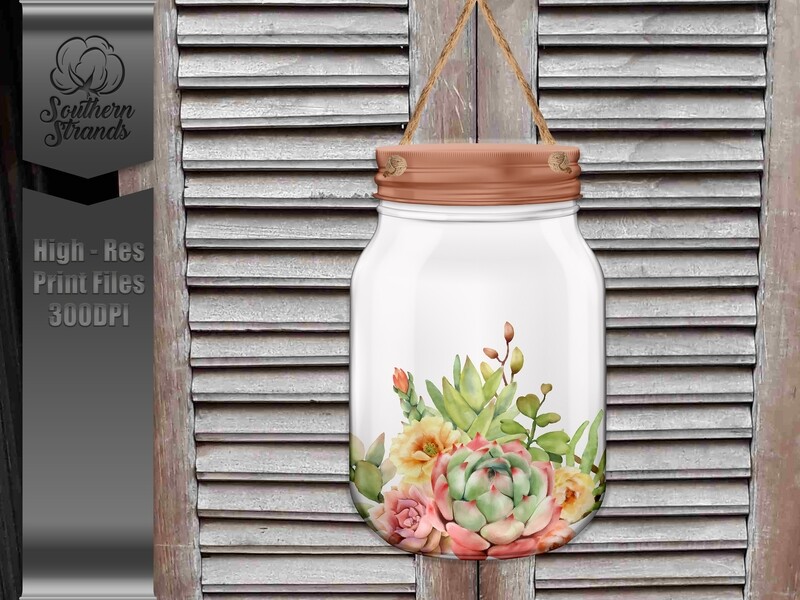 Jar of Succulents Door Hanger - Add Your Own Text  | DIGITAL DESIGN