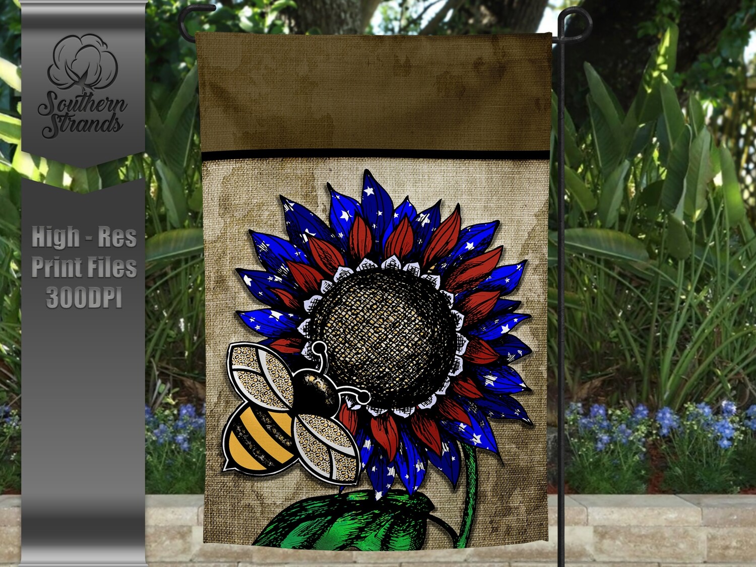 Patriotic Bee Garden Flag - No Text | 12x18 | DIGITAL DESIGN