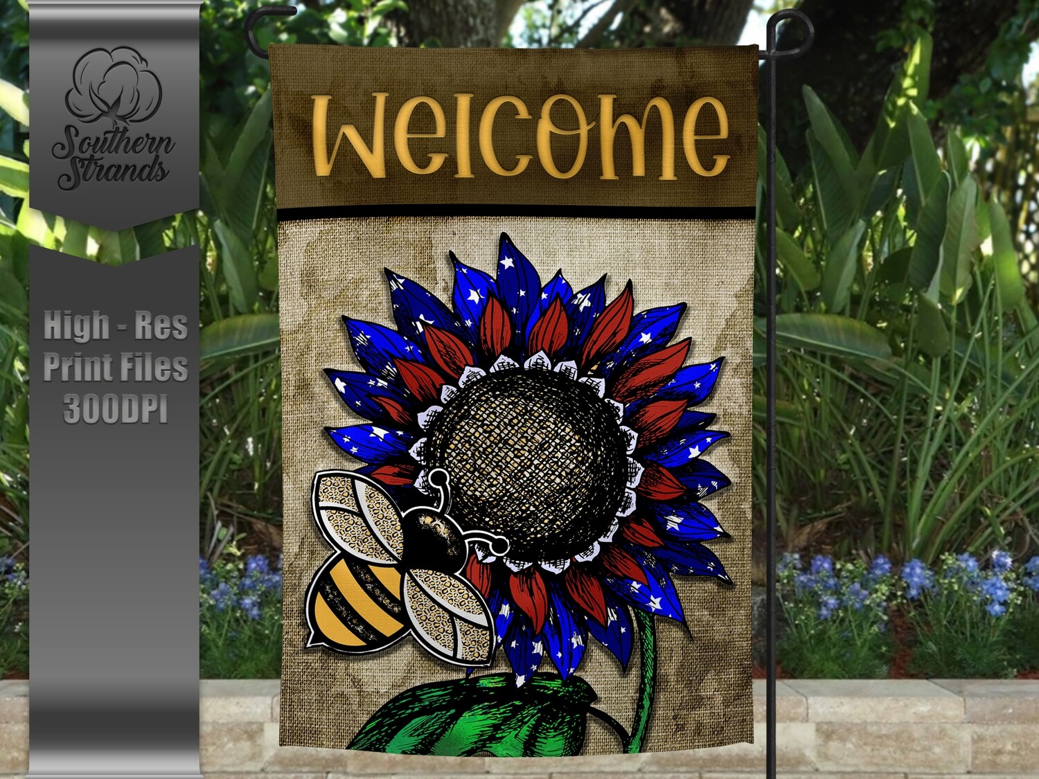 Patriotic Bee Welcome Garden Flag | 12x18 | DIGITAL DESIGN