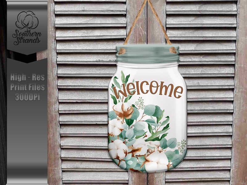 Jar of Cotton Door Hanger - Welcome  | DIGITAL DESIGN