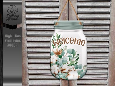 Jar of Cotton Door Hanger - Welcome  | DIGITAL DESIGN