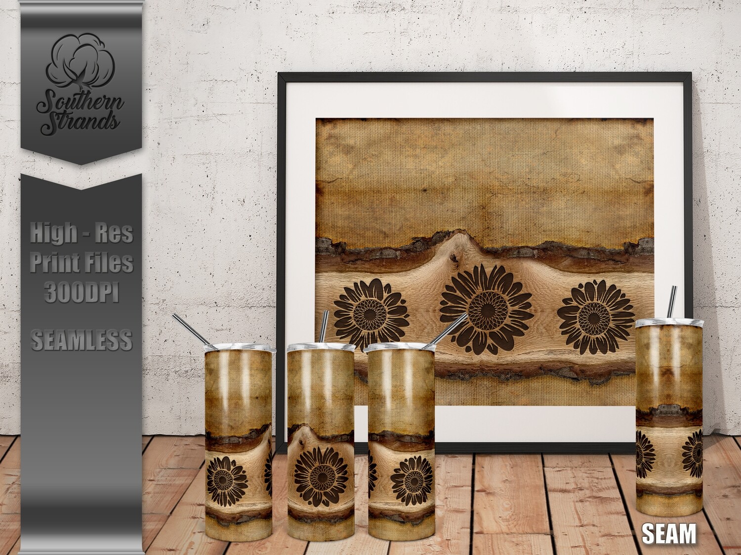 Wooden Plank Tumblers - Sunflowers - Seamless | DIGITAL DESIGN