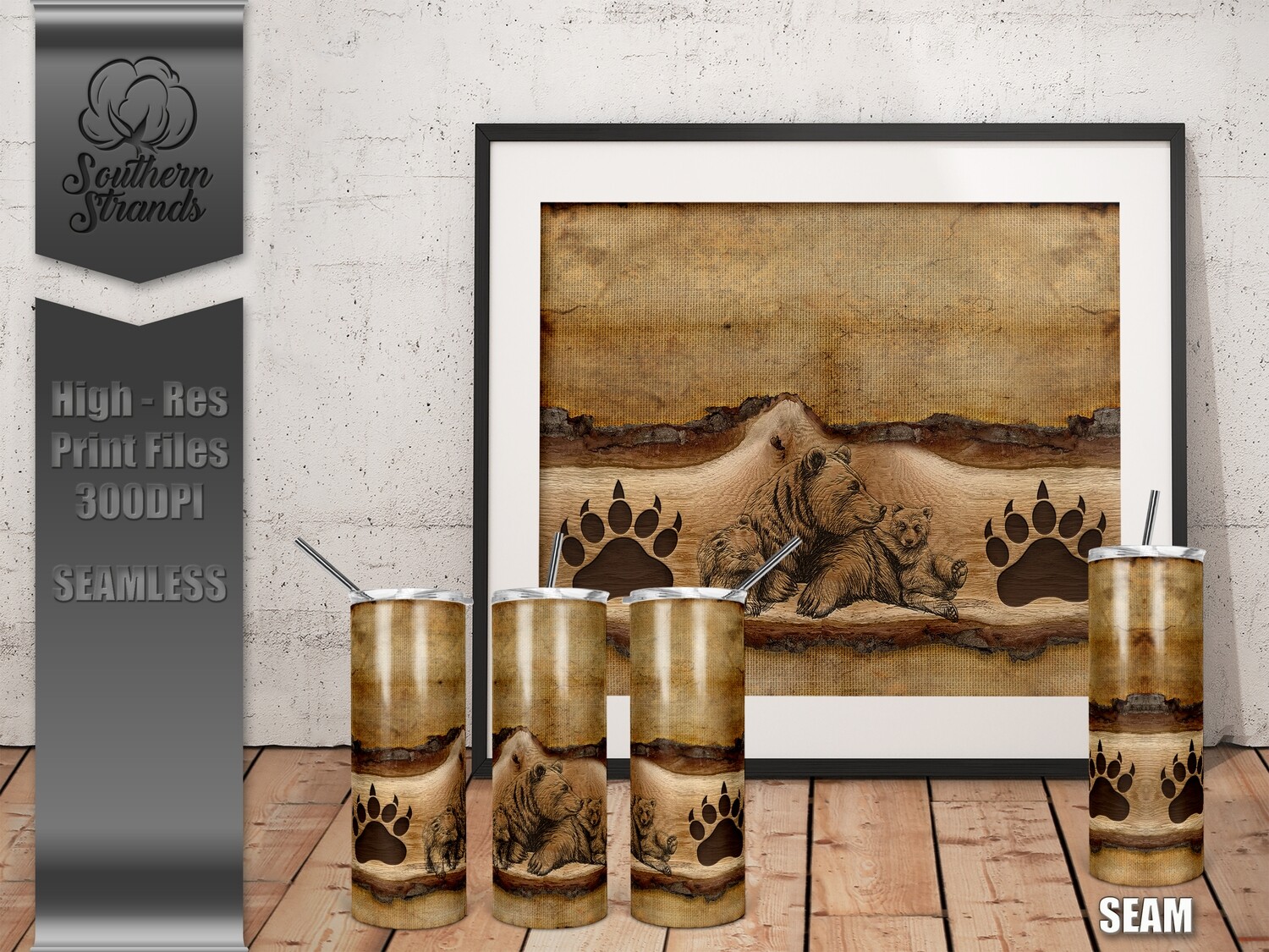 Wooden Plank Tumblers - Mountain Bears - Seamless | DIGITAL DESIGN