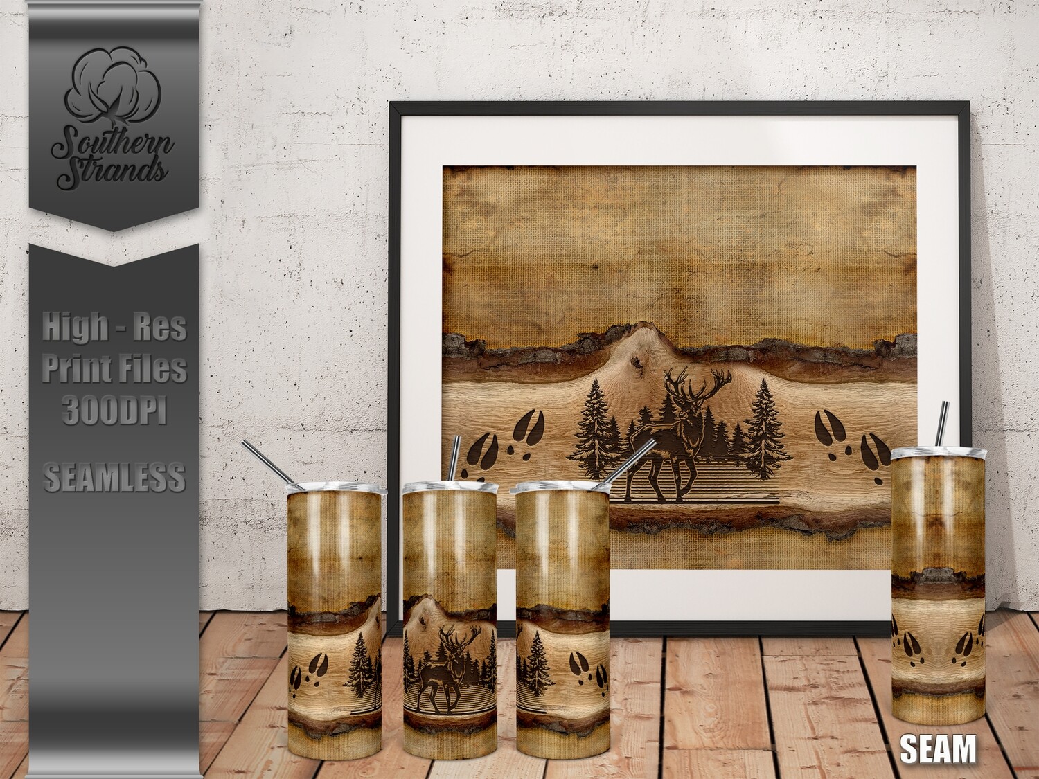 Wooden Plank Tumblers - Deer - Seamless | DIGITAL DESIGN