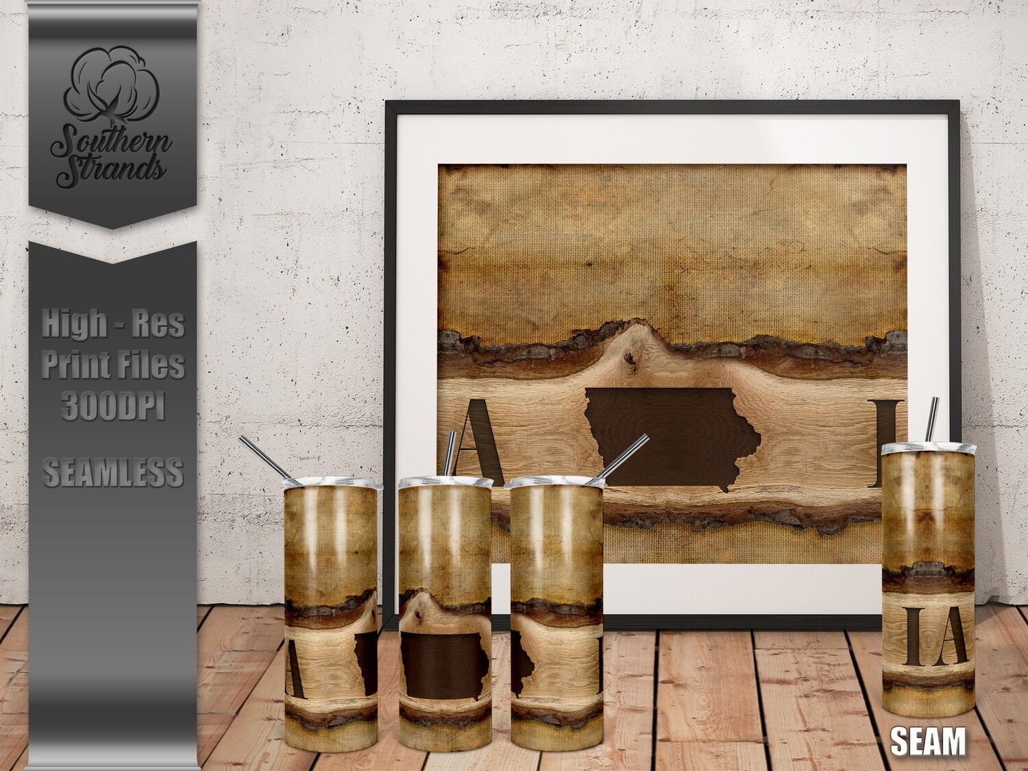 Wooden Plank State Tumblers - Iowa - Seamless | DIGITAL DESIGN
