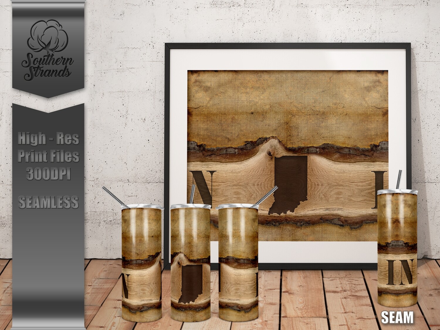Wooden Plank State Tumblers - Indiana - Seamless | DIGITAL DESIGN