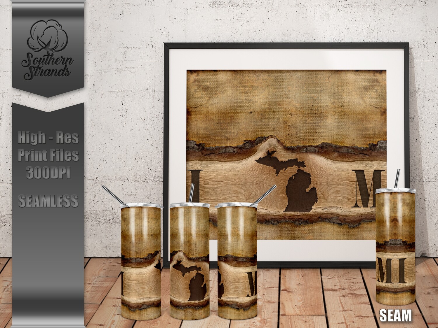 Wooden Plank State Tumblers - Michigan - Seamless | DIGITAL DESIGN