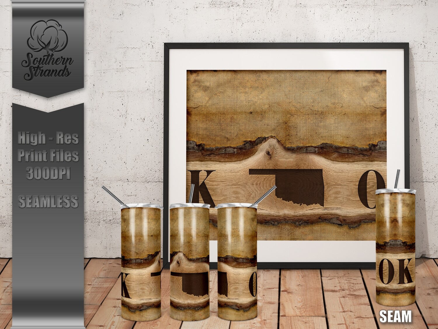 Wooden Plank State Tumblers - Oklahoma - Seamless | DIGITAL DESIGN