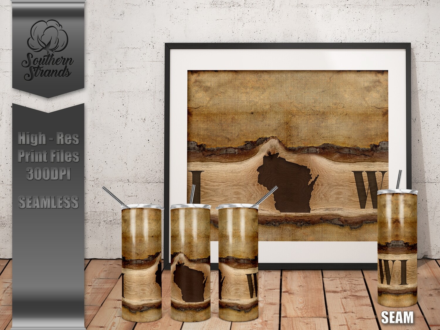 Wooden Plank State Tumblers - Wisconsin - Seamless | DIGITAL DESIGN