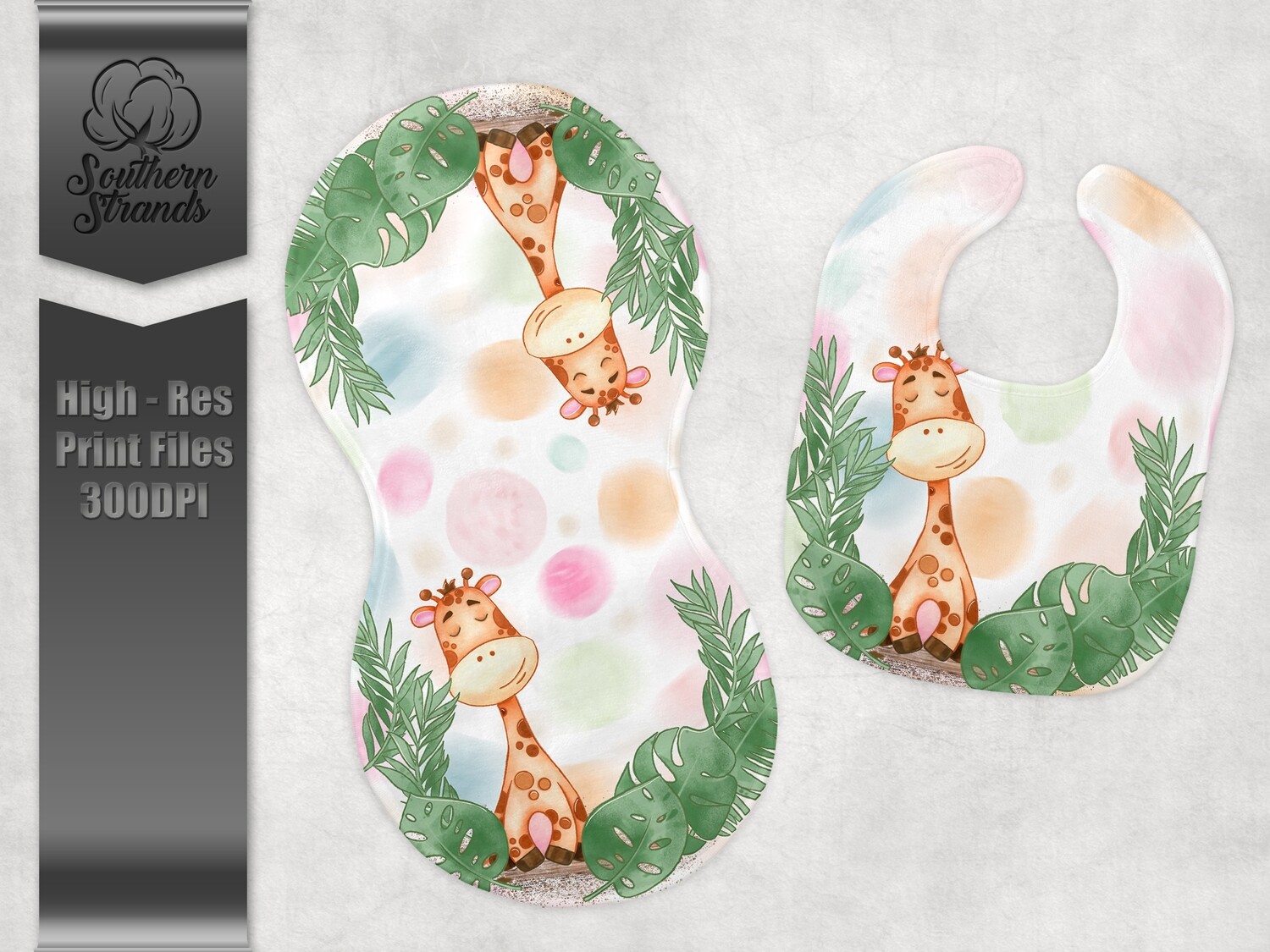 Baby Animals - Baby Giraffe - Pink - Burp Cloth and Bib | DIGITAL DESIGN