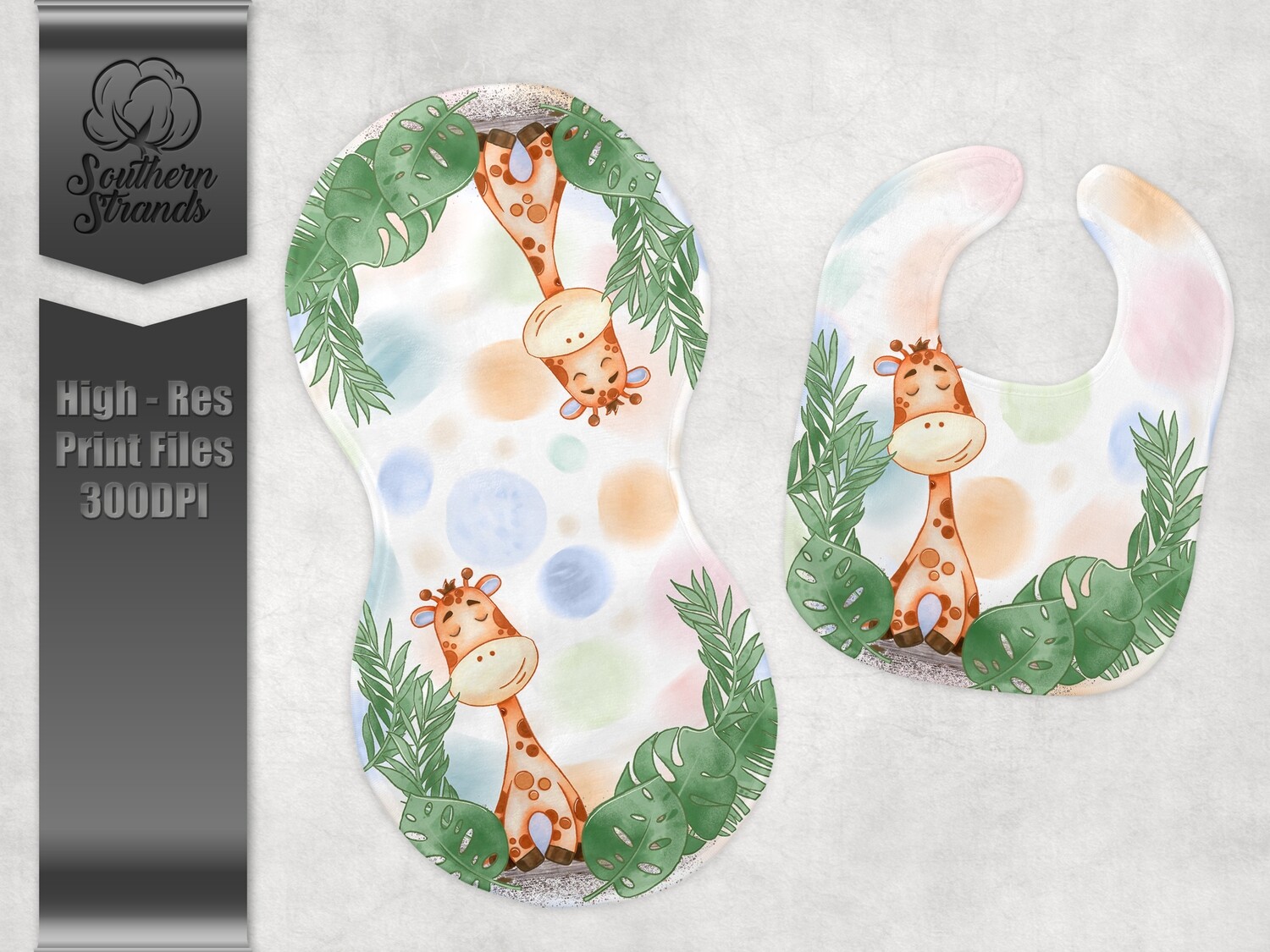 Baby Animals - Baby Giraffe - Blue - Burp Cloth and Bib | DIGITAL DESIGN