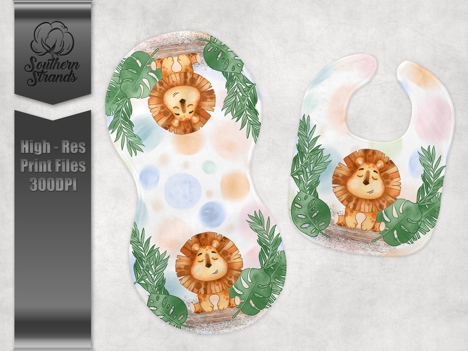 Baby Animals - Baby Lion - Blue - Burp Cloth and Bib | DIGITAL DESIGN