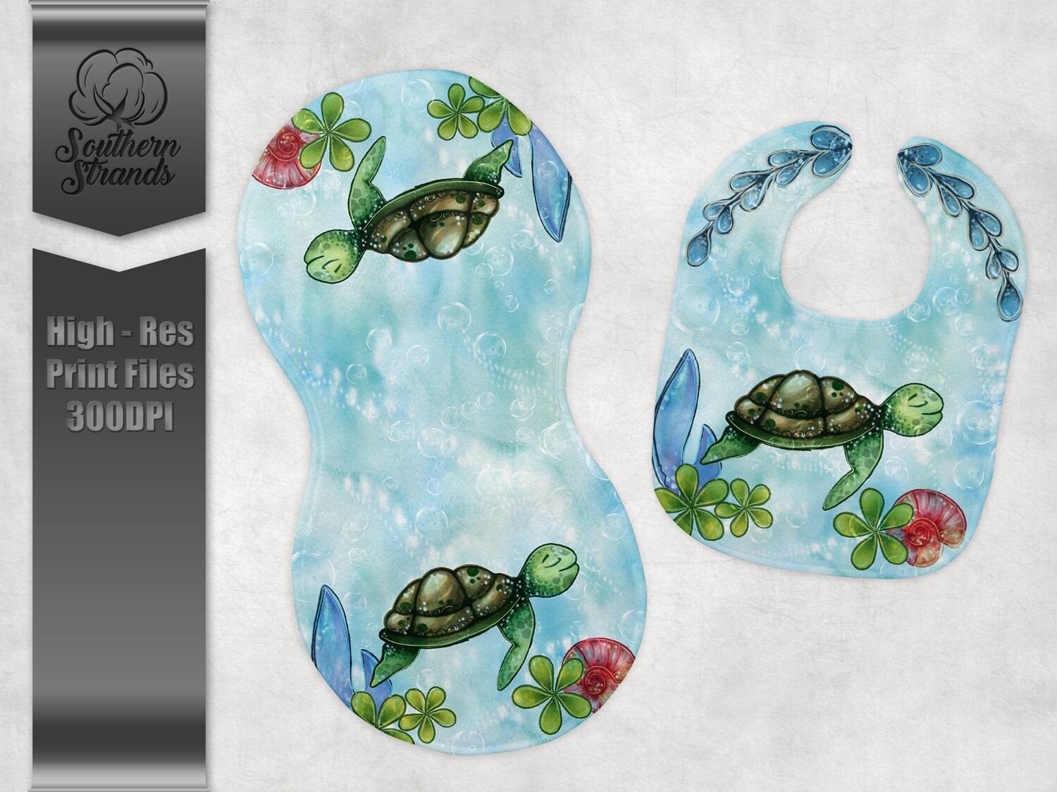 Baby Sealife - Baby SeaTurtle - Burp Cloth and Bib | DIGITAL DESIGN