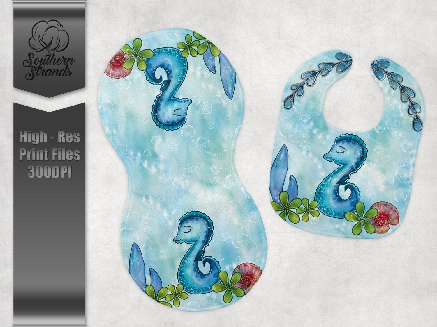 Baby Sealife - Baby SeaHorse - Burp Cloth and Bib | DIGITAL DESIGN