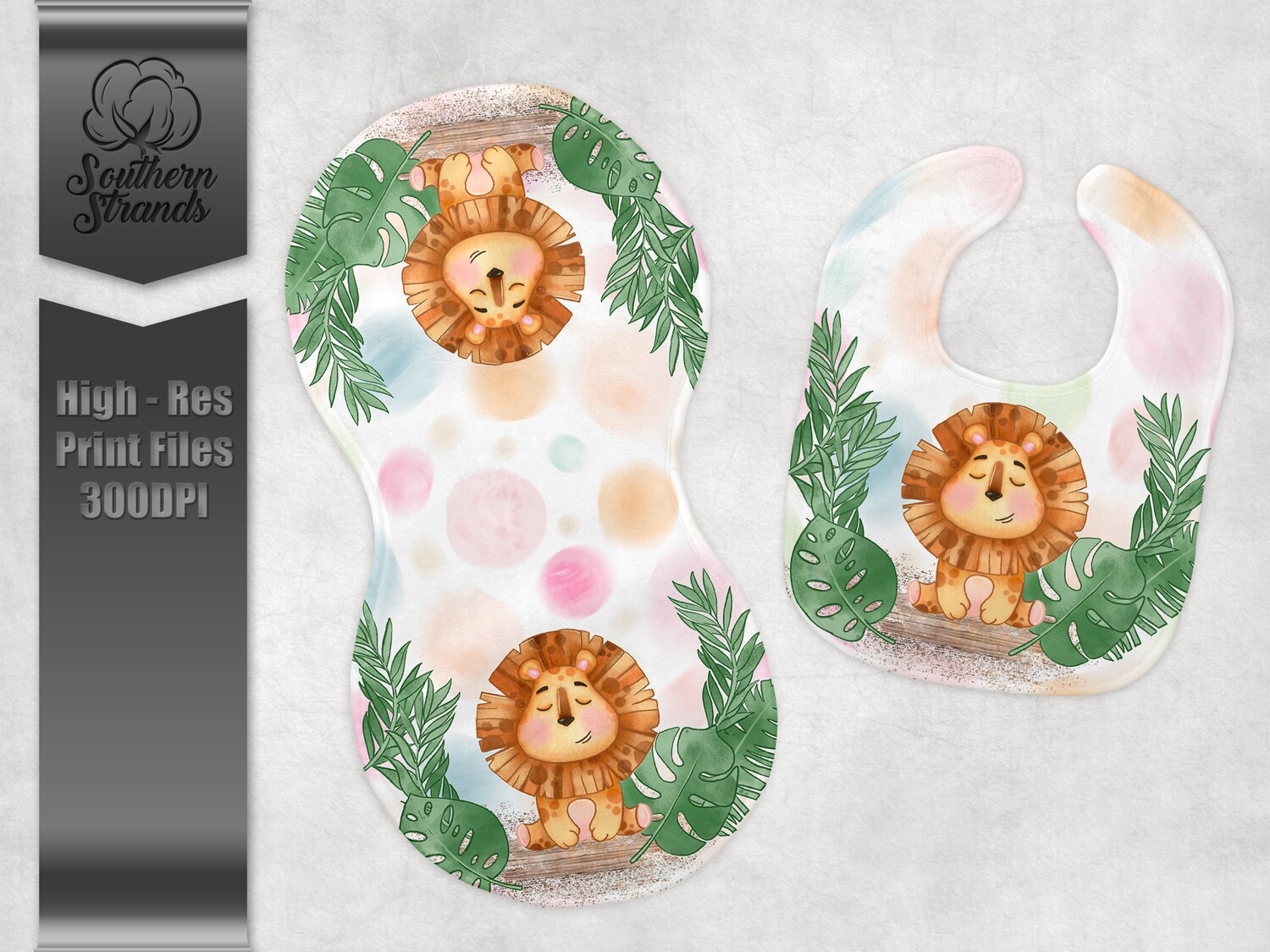 Baby Animals - Baby Lion - Pink - Burp Cloth and Bib | DIGITAL DESIGN