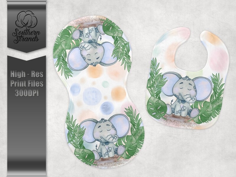 Baby Animals - Baby Elephant - Blue - Burp Cloth and Bib | DIGITAL DESIGN