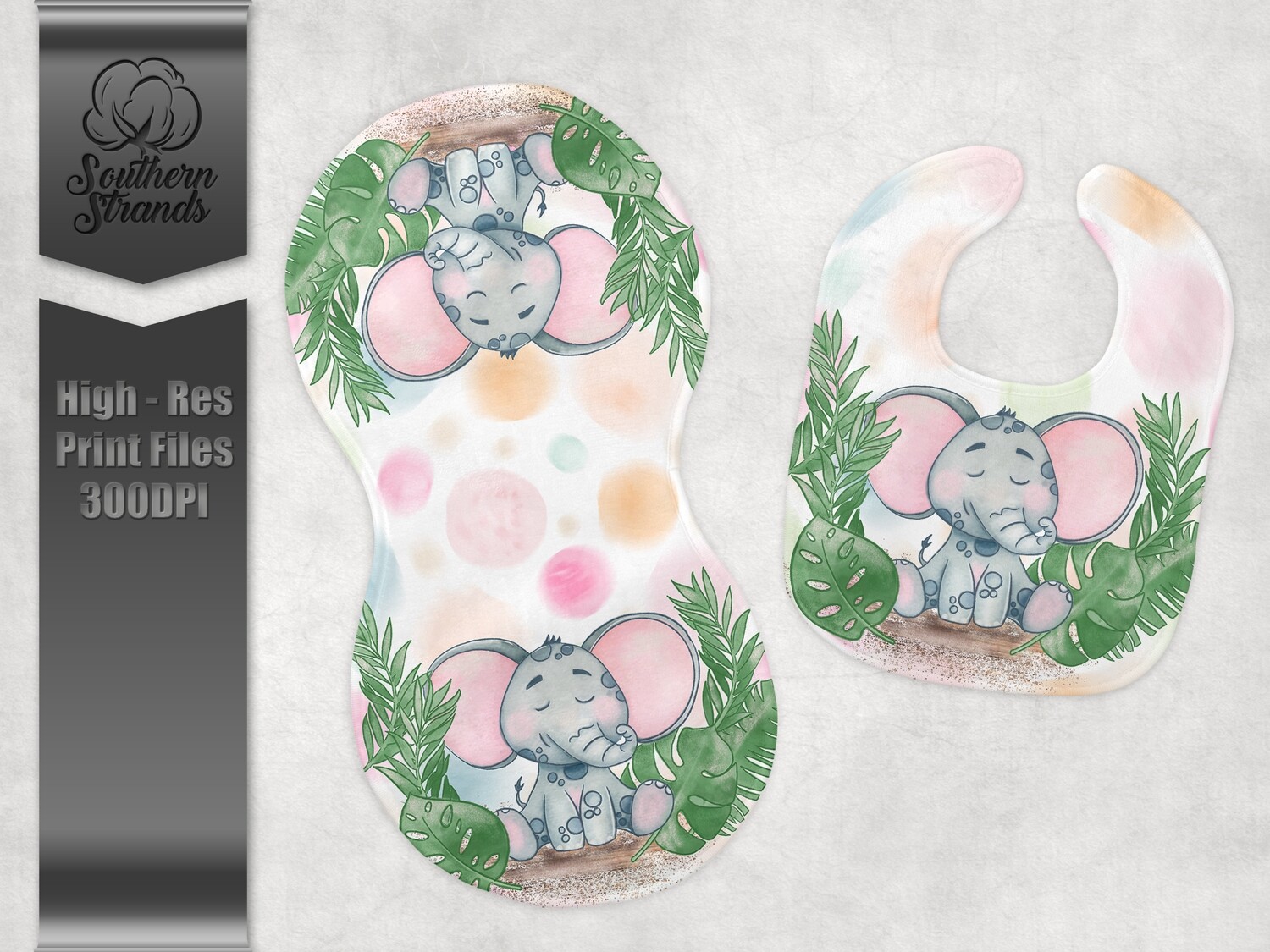 Baby Animals - Baby Elephant - Pink - Burp Cloth and Bib | DIGITAL DESIGN