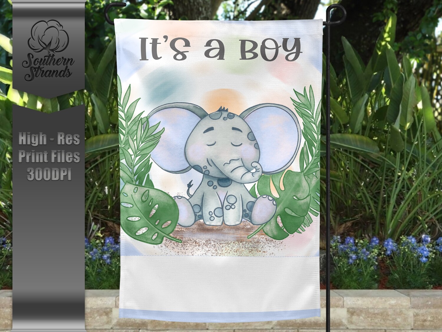 Baby Elephant Garden Flag - Birth Announcement - Blue | 12x18 | DIGITAL DESIGN