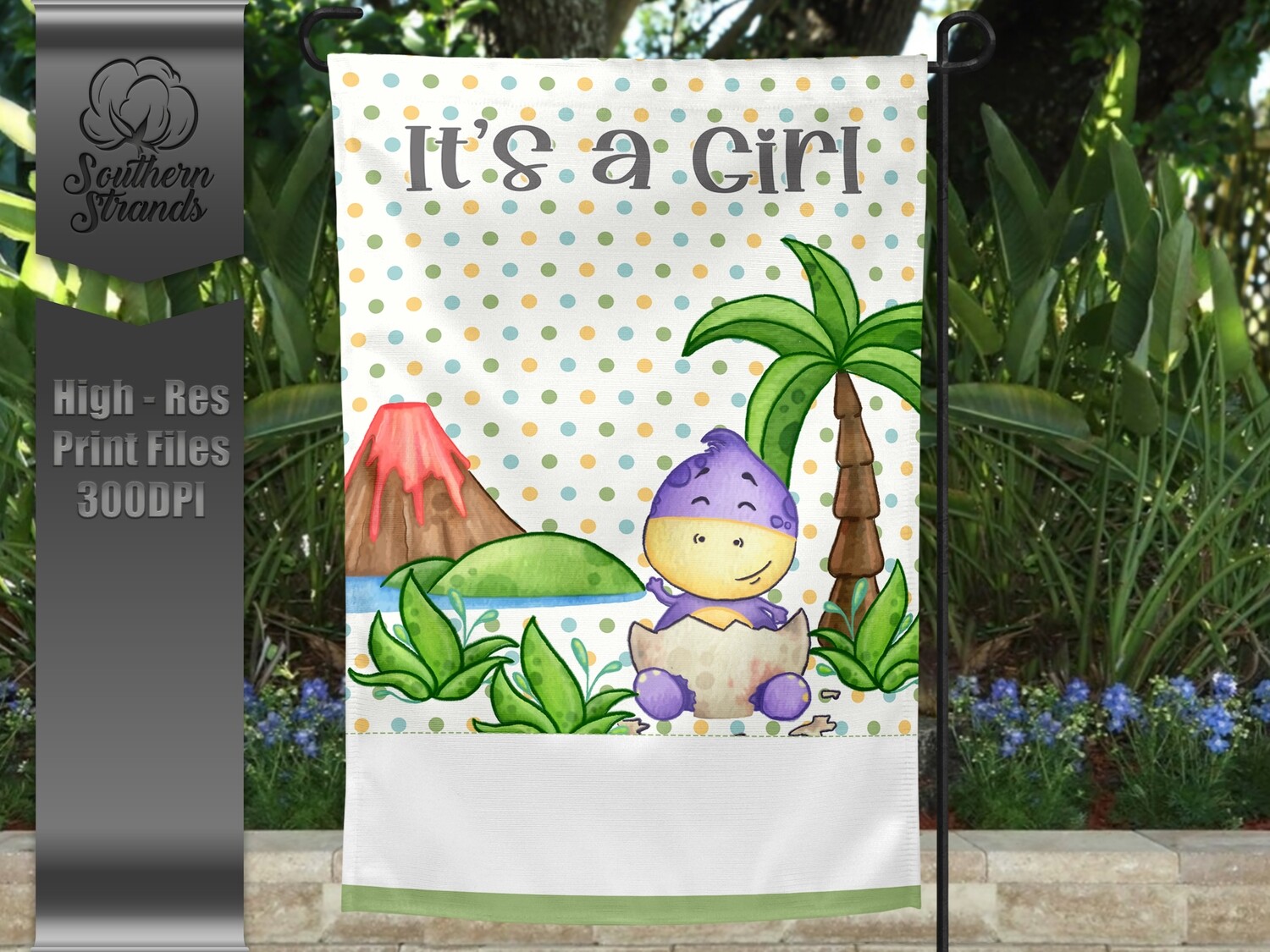 Baby Dino 3 Girl - Garden Flag | Birth Announcement | 12x18 | DIGITAL DESIGN
