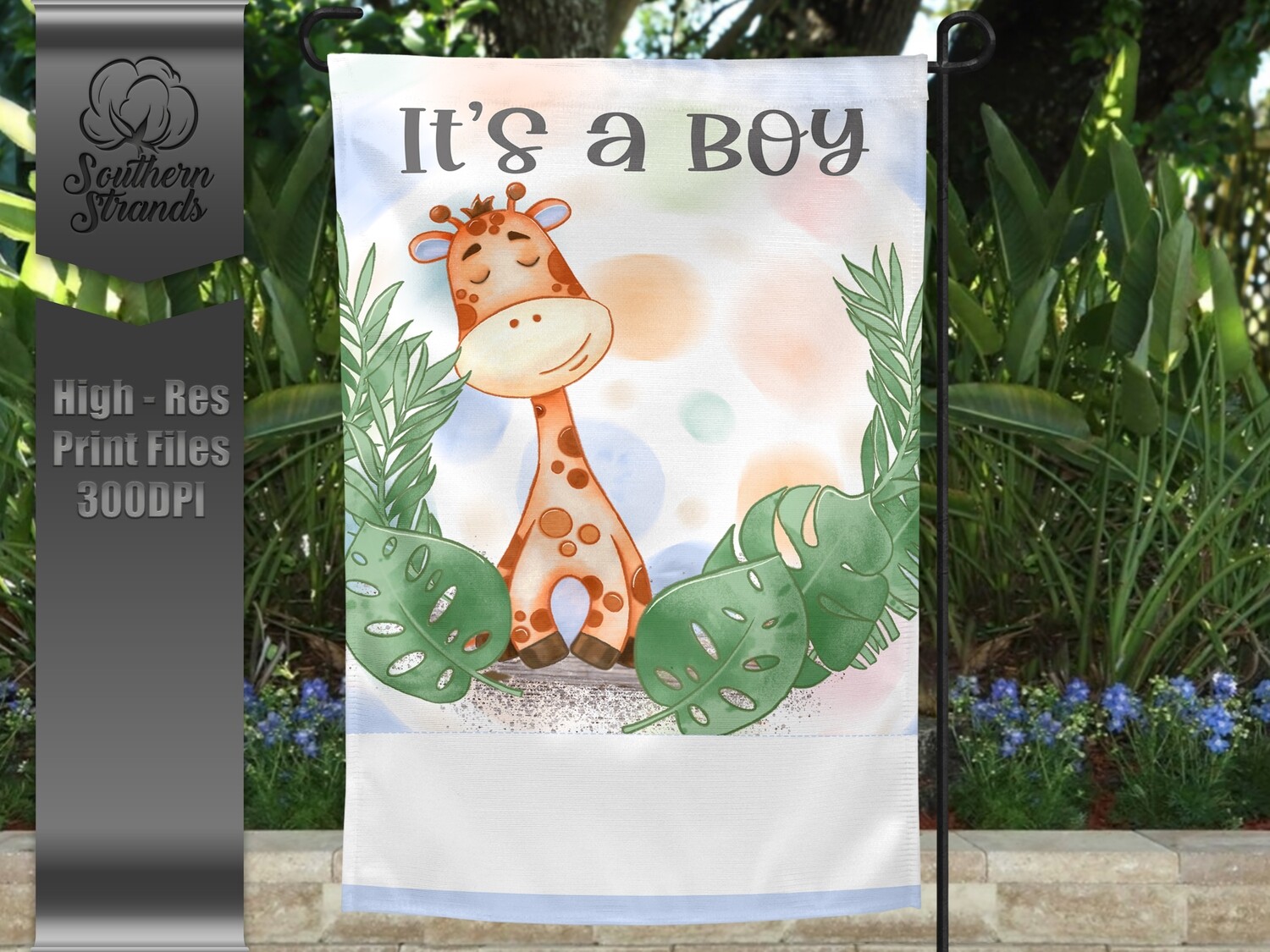 Baby Giraffe Garden Flag - Birth Announcement - Blue | 12x18 | DIGITAL DESIGN