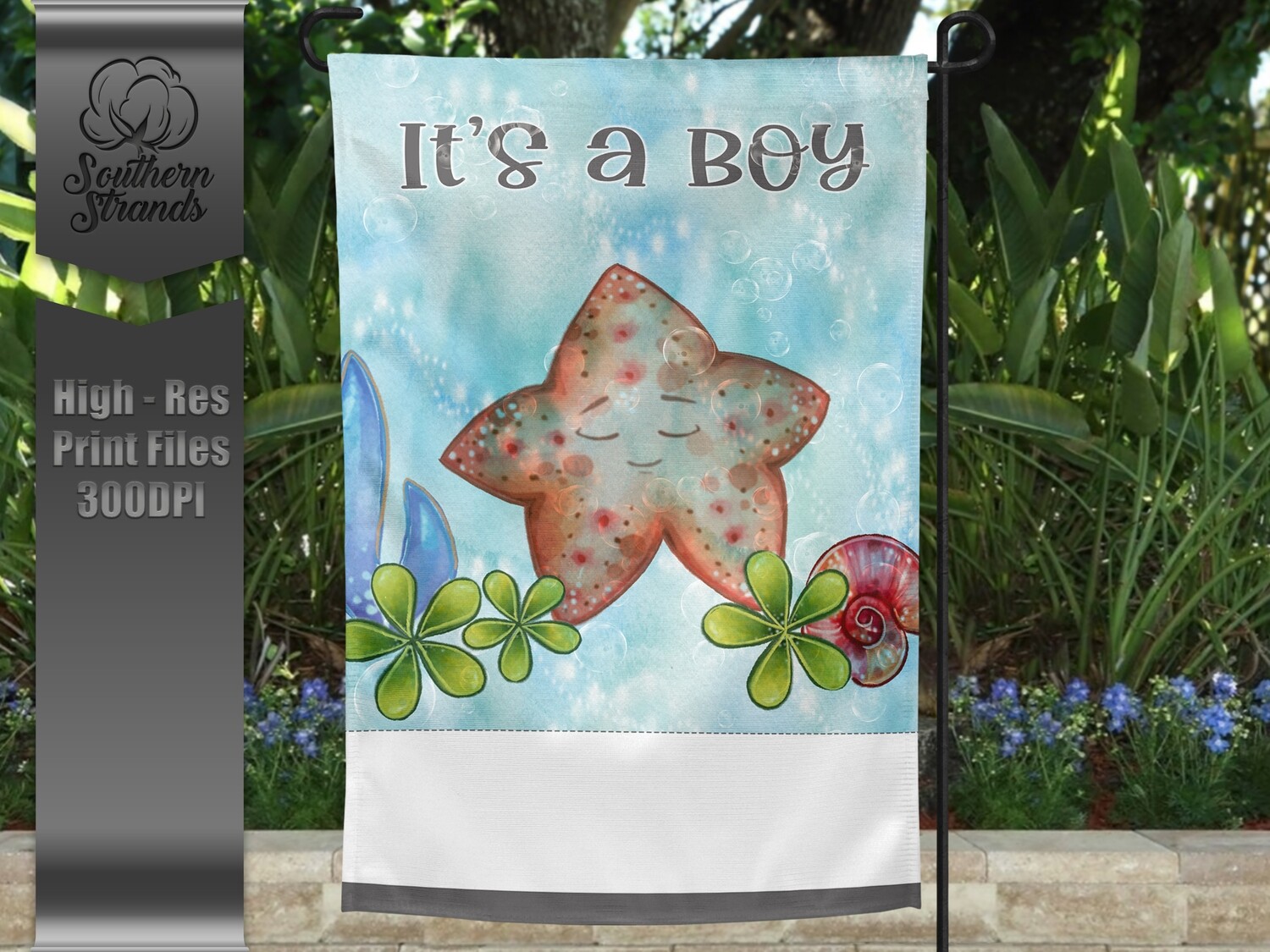 Baby StarFish Boy - Garden Flag | Birth Announcement | 12x18 | DIGITAL DESIGN