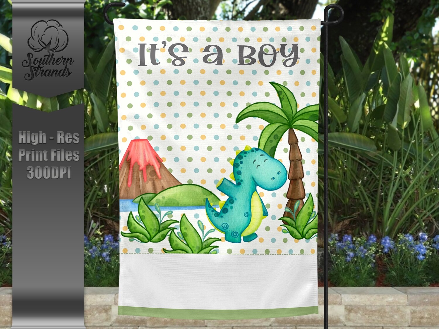 Baby Dino 2 Boy - Garden Flag | Birth Announcement | 12x18 | DIGITAL DESIGN