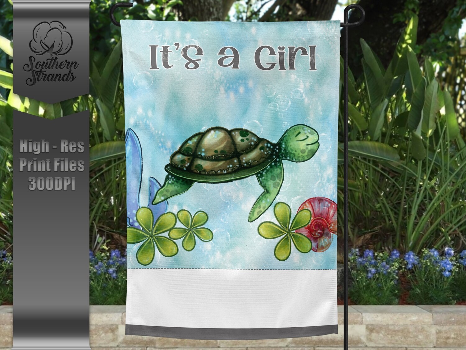 Baby SeaTurtle Girl - Garden Flag | Birth Announcement | 12x18 | DIGITAL DESIGN