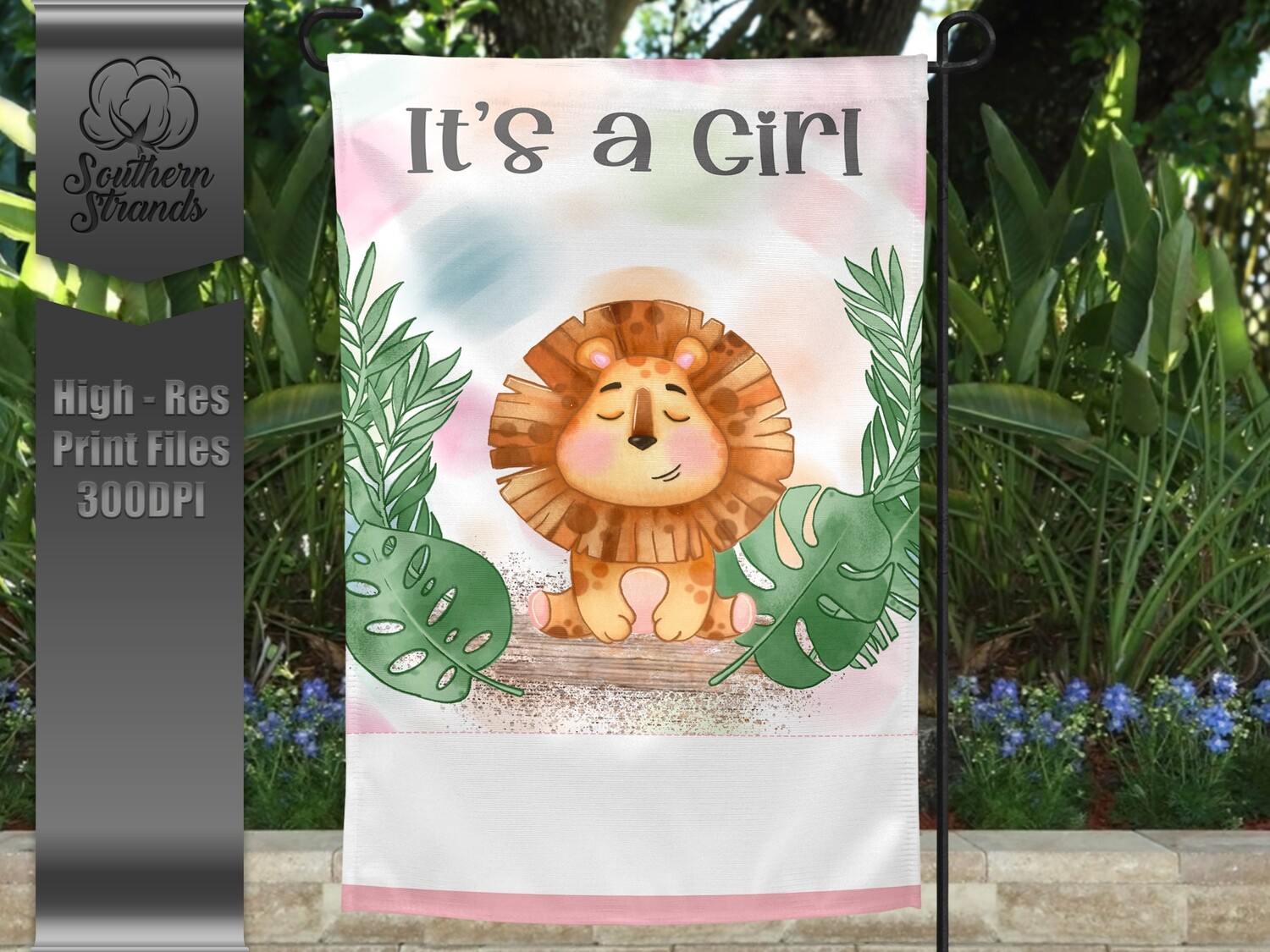 Baby Lion Garden Flag - Birth Announcement - Pink | 12x18 | DIGITAL DESIGN