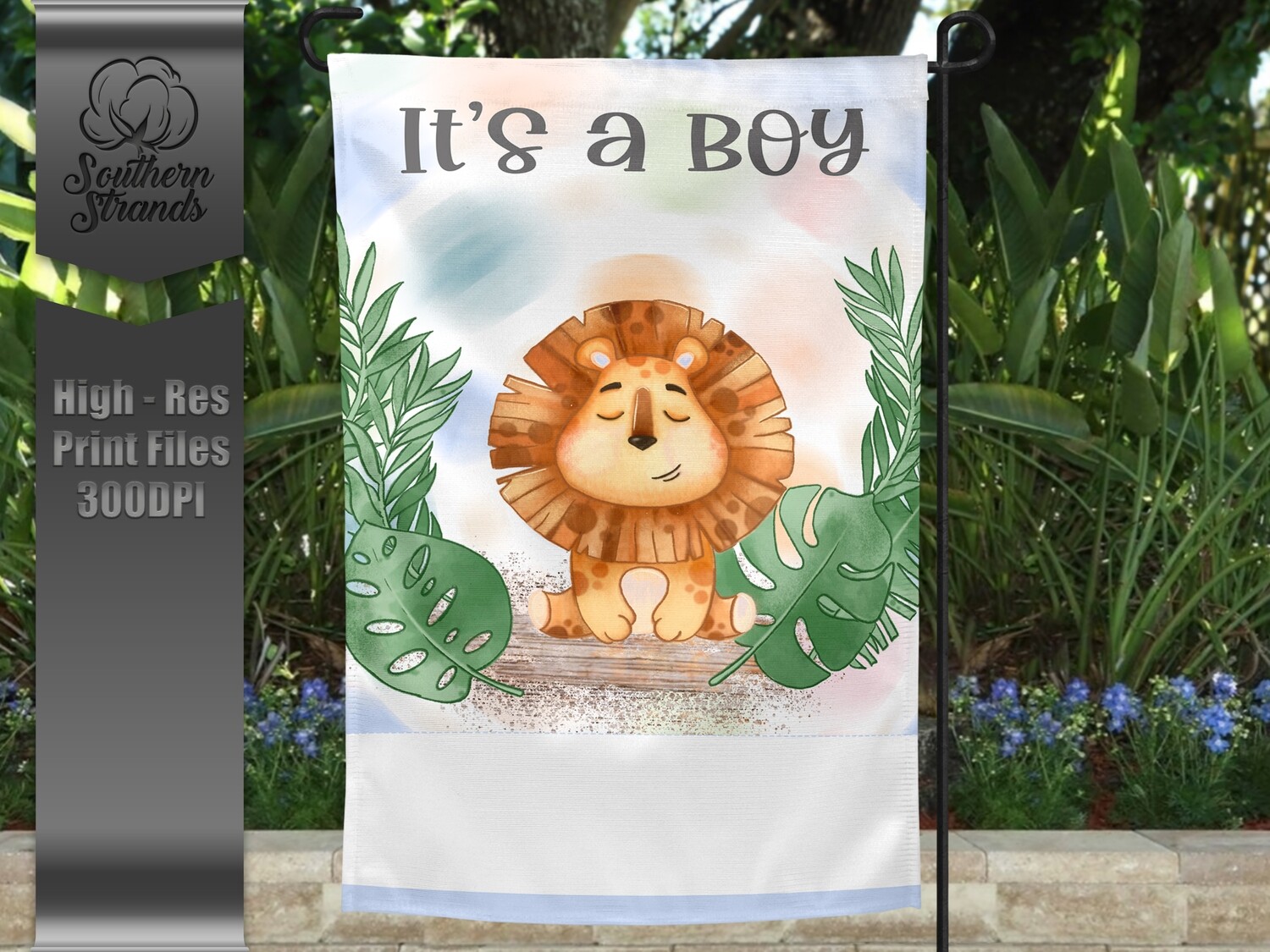 Baby Lion Garden Flag - Birth Announcement - Blue | 12x18 | DIGITAL DESIGN