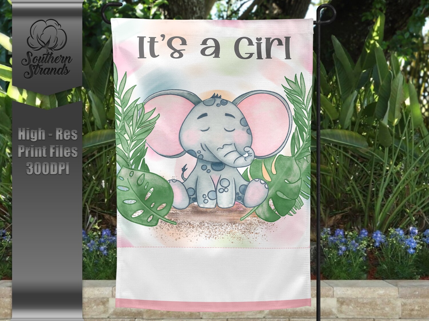 Baby Elephant Garden Flag - Birth Announcement - Pink | 12x18 | DIGITAL DESIGN