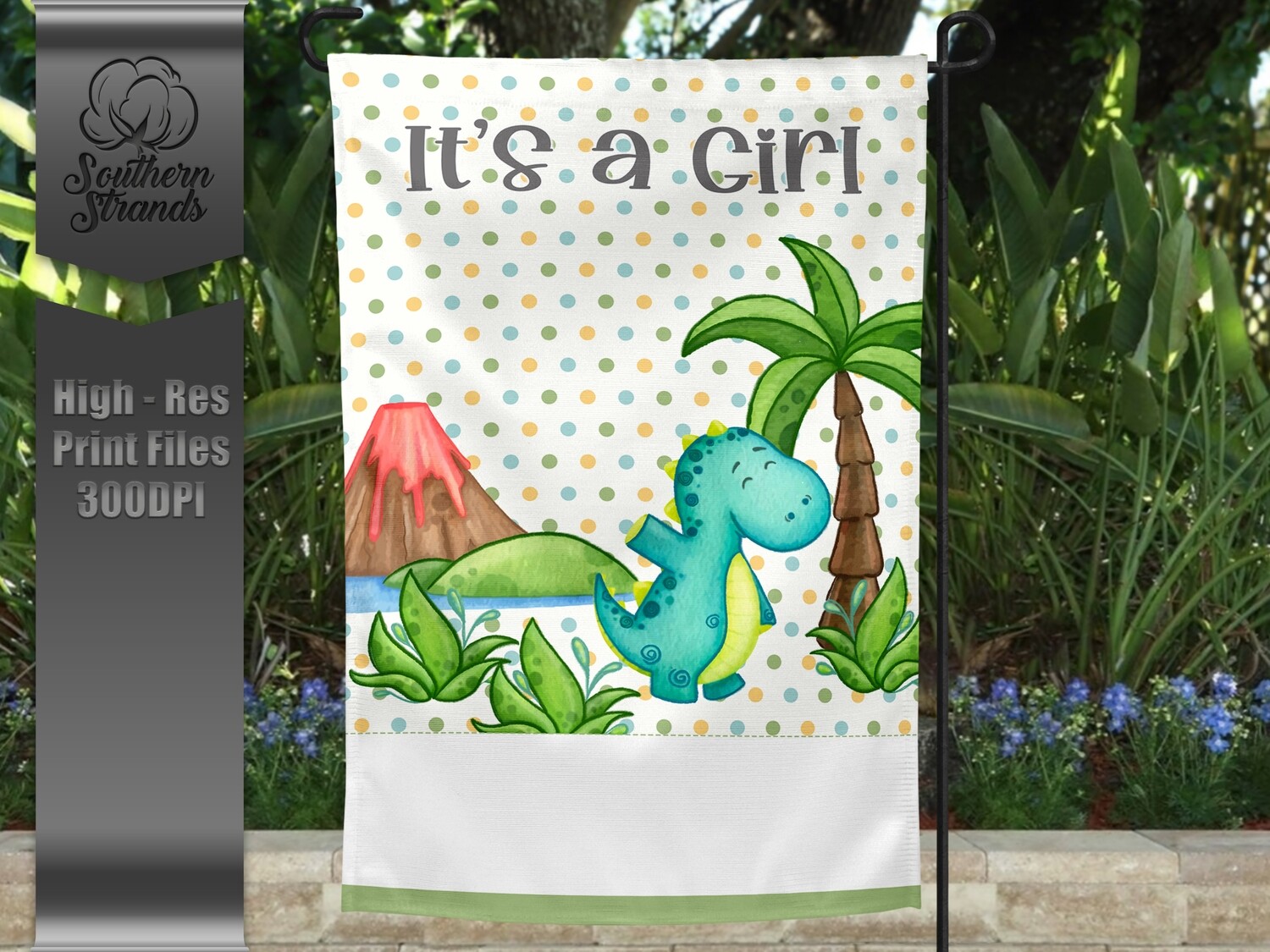 Baby Dino 2 Girl - Garden Flag | Birth Announcement | 12x18 | DIGITAL DESIGN
