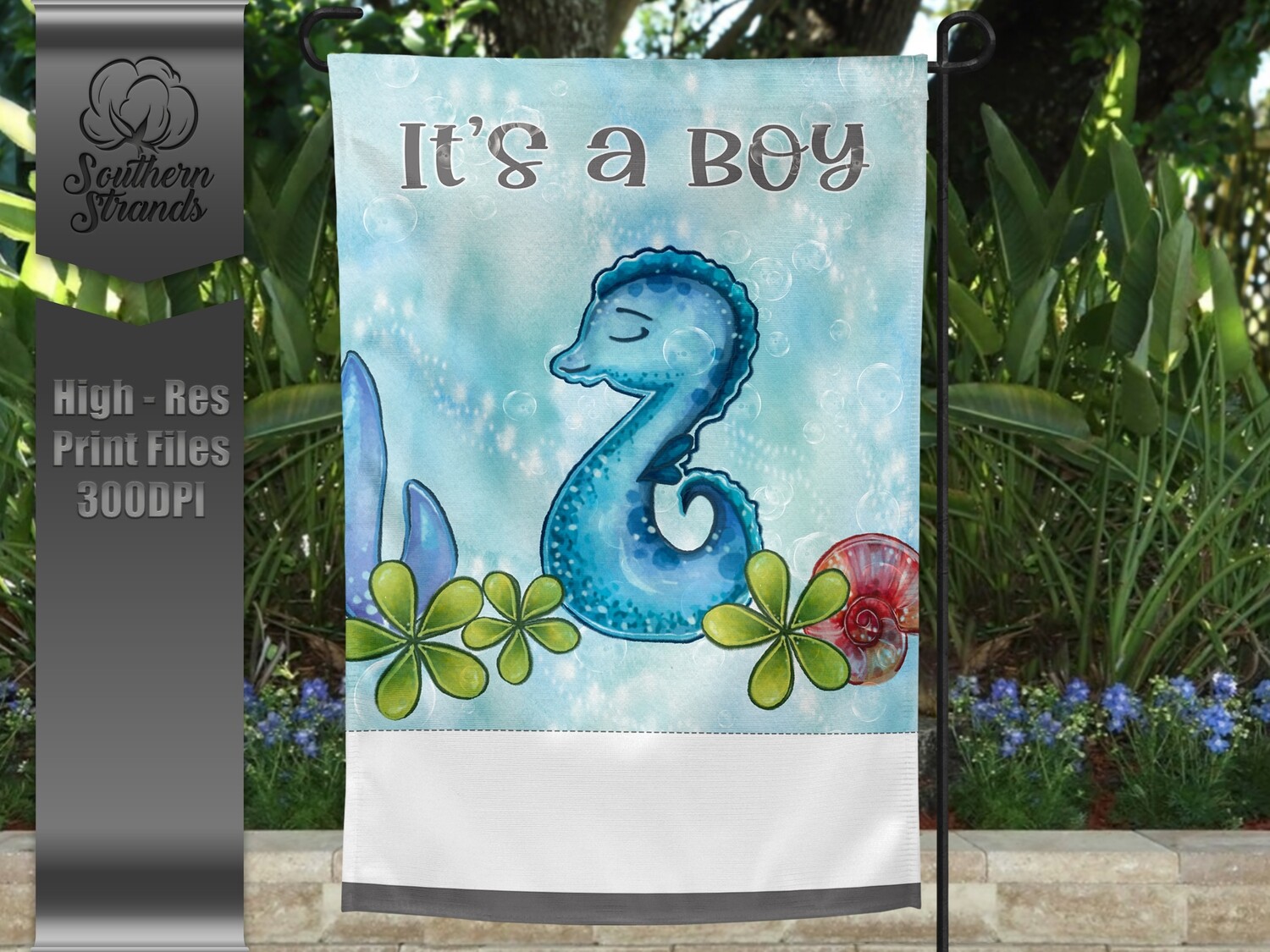 Baby SeaHorse Boy - Garden Flag | Birth Announcement | 12x18 | DIGITAL DESIGN