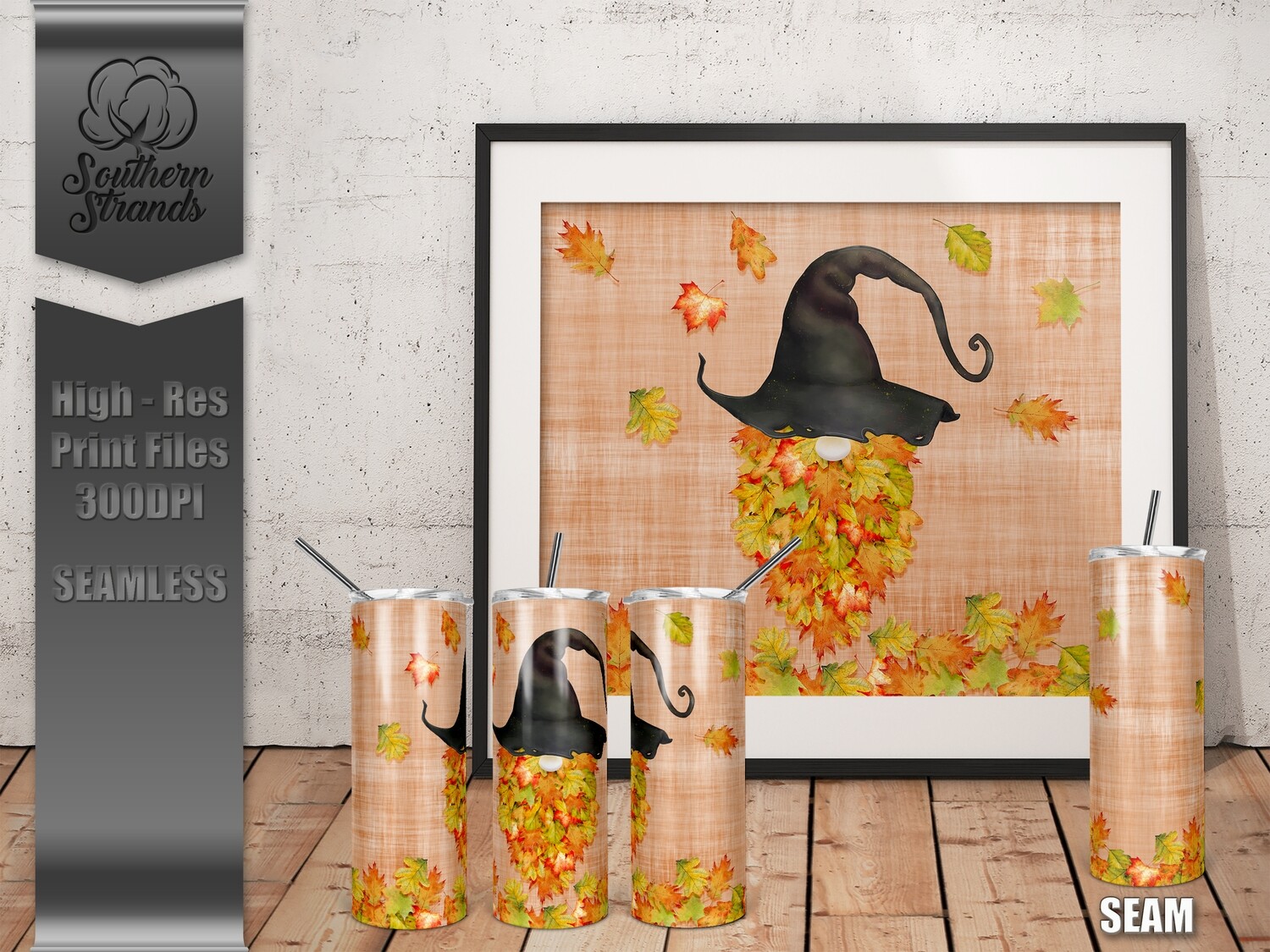 Leaf Gnome No Spiderweb - Orange Tumbler - Seamless | DIGITAL DESIGN