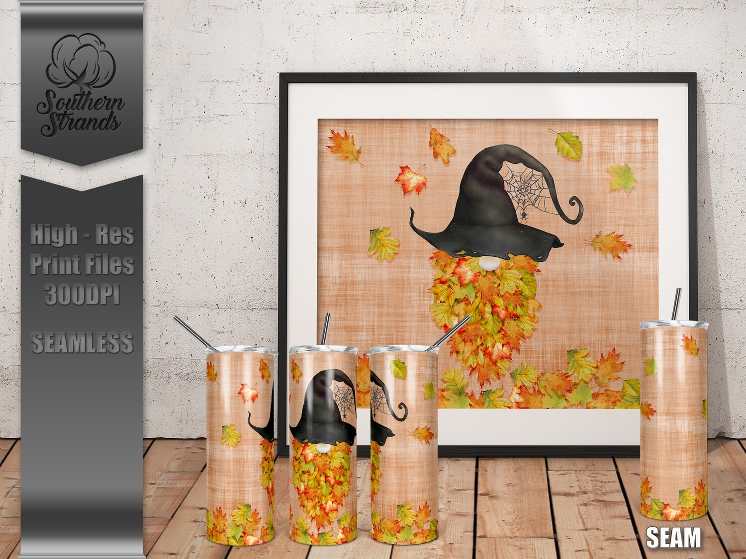 Leaf Gnome - Orange Tumbler - Seamless | DIGITAL DESIGN