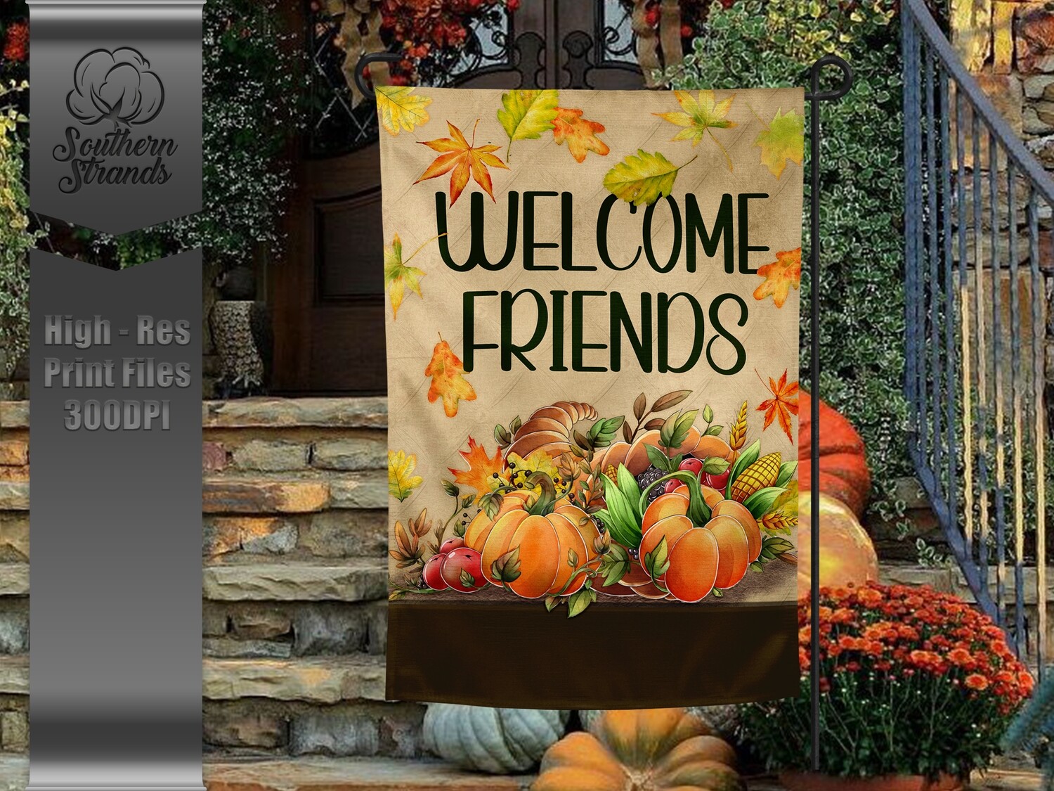 Fancy Fall - Garden Flag - Welcome Friends | 12x18 | DIGITAL DESIGN