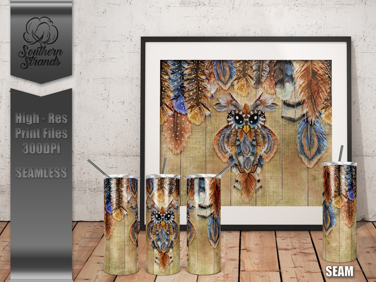 Fall Feathered Owl Tumbler  - Seamless | DIGITAL DESIGN